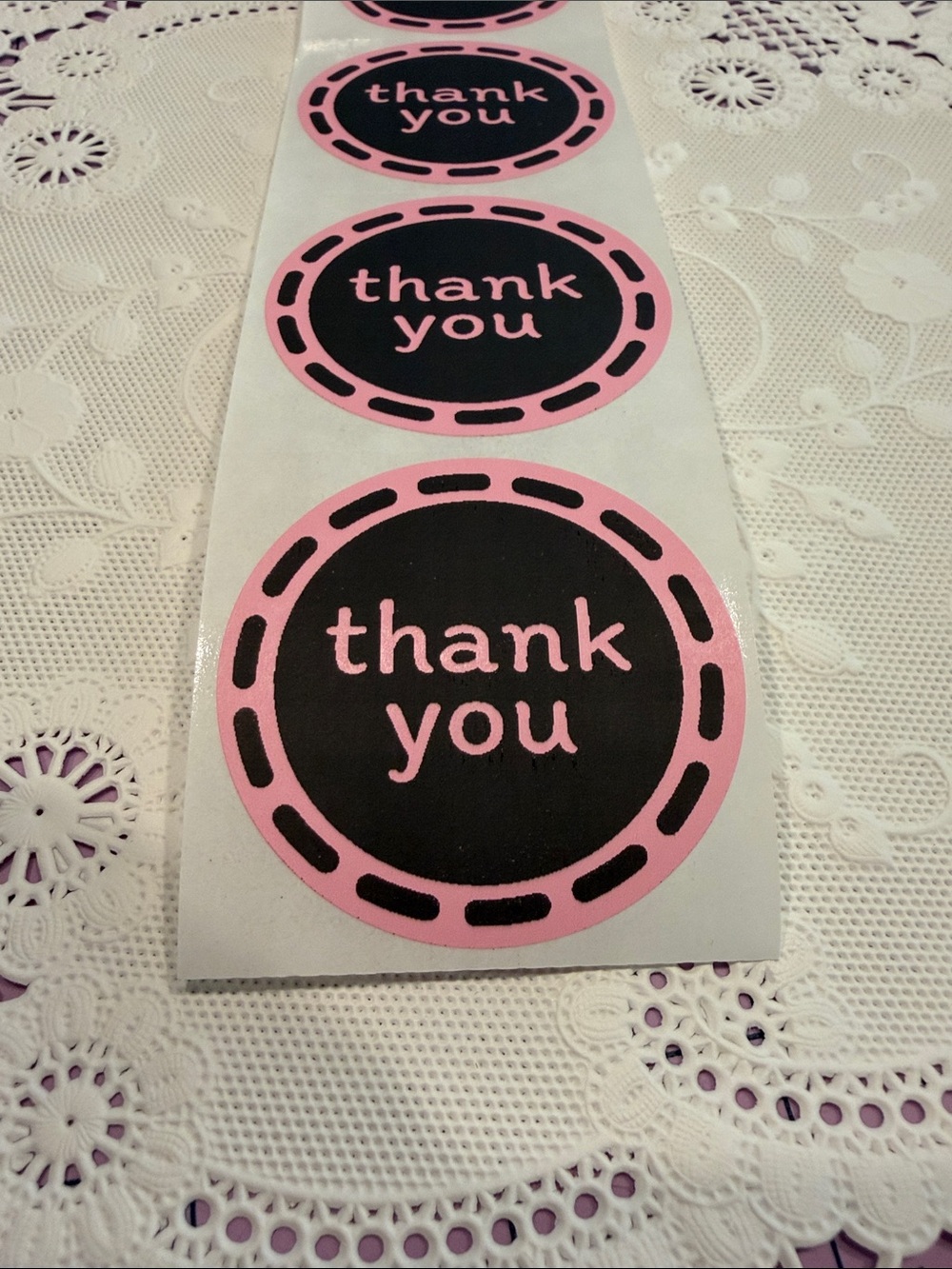 2” Pink & Black "Thank You" Round Sticker Labels
